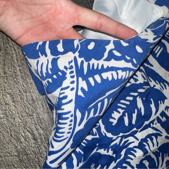 PARKER blue / white tropical print ruffled halterneck mini dress S - Picture 4 of 11